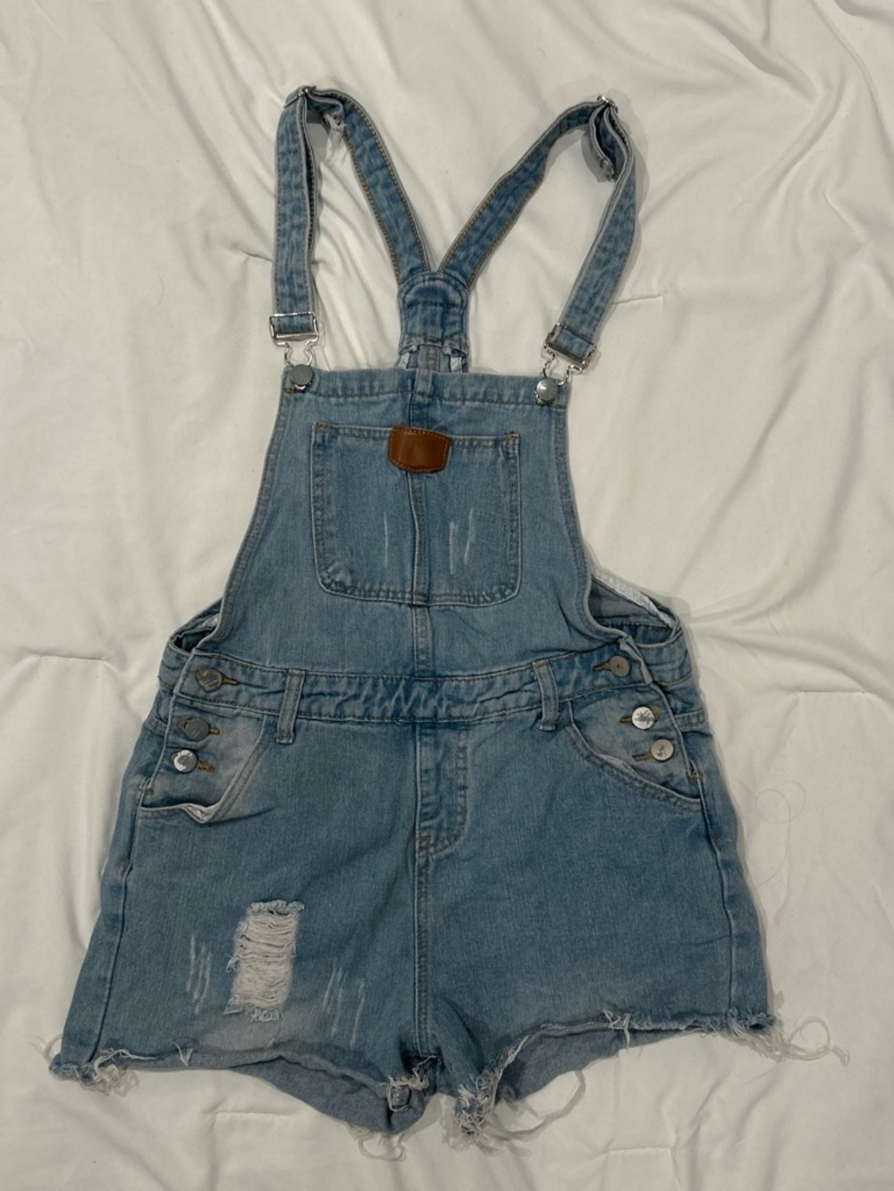 Light Blue Denim Short Overalls for Women